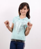 Toontoy Kız Çocuk Kapüşonlu Varak Baskılı Tişört - 4