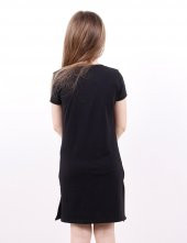 Toontoy Kız Çocuk Yazı inci Taşlı Elbise - 2