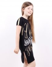 Toontoy Kız Çocuk Yazı inci Taşlı Elbise - 3