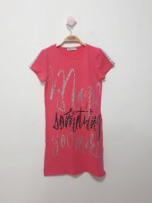 Toontoy Kız Çocuk Yazı inci Taşlı Elbise - 5