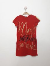 Toontoy Kız Çocuk Yazı inci Taşlı Elbise - 6