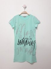 Toontoy Kız Çocuk Yazı inci Taşlı Elbise - 8