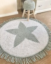 Nuh Home El Yapımı Yuvarlak Penye Dokuma Halı-Yıldız Desenli Gri -Beyaz Renk  halı - 1