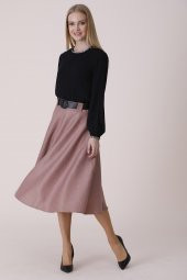 ETEK ŞANEL BOY,KLOŞ,KIŞLIK ,KAŞMİR KUMAŞ,780, SORALLINESORALLİNE KADIN KLOŞ ETEK 780 PUDRA - 3