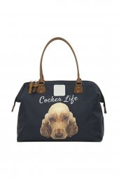 Bagmori Lacivert Cocker Spaniel Baskılı Omuz Askılı Çanta - 1
