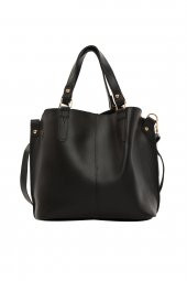 Bagmori Siyah Üç Bölmeli Çıtçıt Detaylı Çanta - 1