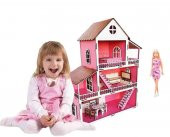 Barbie Hediyeli Oyuncak Ahşap Ev Portatif Bebek  Çocuk Oyun Evi - 1