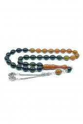 Arpa Kesim Ateş Kehribarı Tesbih (gümüş püsküllü) - 1