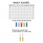 Fotoğraf Askılığı Tel Pano Metal Duvar Askılığı 5 Mandal Hediyeli - 5