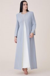 Çözgü Elbiseli Kaftan-Gri 19K165-04 - 1