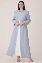 Çözgü Elbiseli Kaftan-Gri 19K165-04 - 2