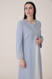 Çözgü Elbiseli Kaftan-Gri 19K165-04 - 3