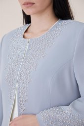 Çözgü Elbiseli Kaftan-Gri 19K165-04 - 4