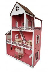 Ahşap Çocuk Oyun Evi Lol Barbie Uyumlu Oyuncak Ev Portatif Ev 80Cm - 7