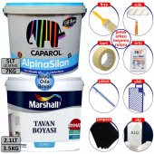 Filli Boya Alpina Silan Tam Silinebilir 5LT=7KG-Marshall Tavan Boyası 2.1LT=3.5KG+9 Parça Set - 2