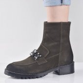 AYAKKALBİN RT005 TAŞLI TROP TABANLI FERMUARLI NUBUCK BAYAN BOT - 1