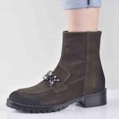 AYAKKALBİN RT005 TAŞLI TROP TABANLI FERMUARLI NUBUCK BAYAN BOT - 1