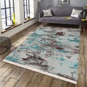 Pamuk Modern Çizgiler Vintage Klasik Dekoratif Saçaklı Kilim Halı - 1