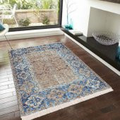 Pamuk Modern Çizgiler Vintage Klasik Dekoratif Saçaklı Kilim Halı - 1