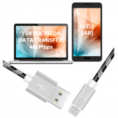 MEAN Android Samsung USB Micro Hızlı Data - Örgülü Şarj Kablosu (2'Lİ AVANTAJ PAKET) 1 ve 2 Metre - 3
