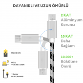 MEAN Android Samsung USB Micro Hızlı Data - Örgülü Şarj Kablosu (2'Lİ AVANTAJ PAKET) 1 ve 2 Metre - 4
