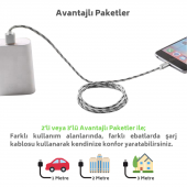 MEAN Android Samsung USB Micro Hızlı Data - Örgülü Şarj Kablosu (2'Lİ AVANTAJ PAKET) 1 ve 2 Metre - 6