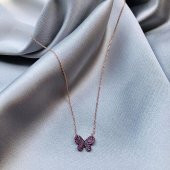 Ruby Taşlı Kelebek Gümüş Kolye - 3