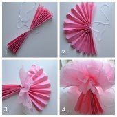 Kağıt Ponpon Çiçek Asma Süsü 25 Cm - Fuşya - 3