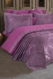 Fransız Dantelli Lalezar Gelin Seti 7 Parça Mürdüm thumbnail 4