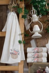 3d Nakışlı Gülşah Çeyizlik Bambu Havlu Krem thumbnail 4