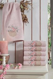 3d Nakışlı Gülşah Çeyizlik Bambu Havlu Pudra thumbnail 4