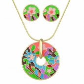 Altın Kuğu AK 00550 Çiçek Desen Yuvarlak Kolye Seti Green - 1