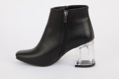 Mat Deri Şeffaf Uzun Topuk Küt Burun Bot Siyah - 5