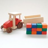 Renkli Ahşap Yapı Bloklu Oyuncak Traktör - Kırmızı - 2