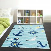 Kidszone Antialerjik Çocuk Halısı 039 Çapa Desen Mavi - 1