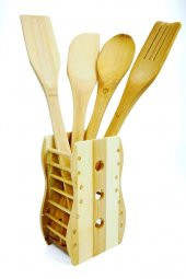 Ahşap Servis Kaşık Çatal Spatula Seti - 1