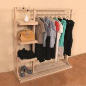 Montessori Portmanto Vestiyer Ayakkabılık Askılık Doğal Ham Ahşap - 1