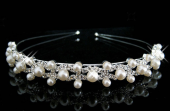 Yeni Parlak Kristal Taklidi Inci Bandı Gümüş Düğün Tiara Saç - 1