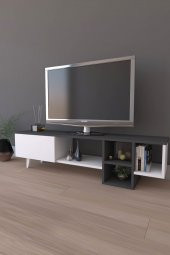 Platin Dekoratif Raflı TV Ünitesi Televizyon Sehpası Antrasit - 1