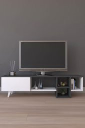 Platin Dekoratif Raflı TV Ünitesi Televizyon Sehpası Antrasit - 2