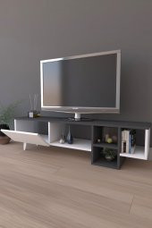 Platin Dekoratif Raflı TV Ünitesi Televizyon Sehpası Antrasit - 3