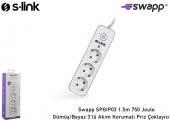 S-link Swapp SPGIP03 1.5m 750 Joule Gümüş-Beyaz 3Lü Akım Kor. Priz Çoklayıcı - 1
