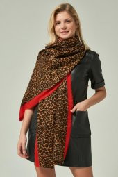 Felice Butik 12021 Leopar Desenli Kahverengi Kalın Şal - 1