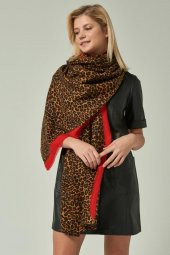 Felice Butik 12021 Leopar Desenli Kahverengi Kalın Şal - 2