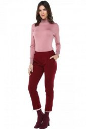 Belden Lastikli Bordo Bilek Kadın Pantolon - 1