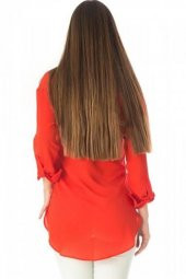 Baskı ve Yırtmaç Detaylı Fuşya Kadın Gömlek - 4