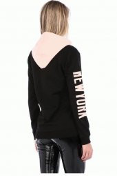 Kapüşonlu Kol ve Göğüs Baskılı Siyah Kadın Sweatshirt - 4