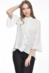 Fırfır Detaylı Beyaz Kadın Gömlek - 1