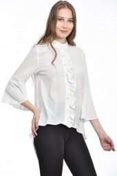 Fırfır Detaylı Beyaz Kadın Gömlek - 2