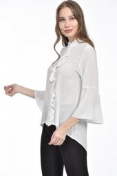 Fırfır Detaylı Beyaz Kadın Gömlek - 3